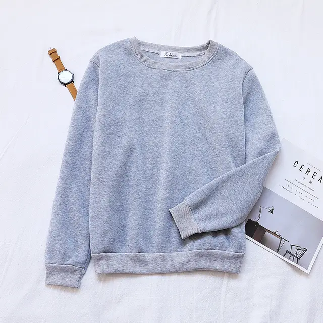 Korean Women's Pure Color Plus Velvet Sweater For Autumn Grey - Shop at LoveMi