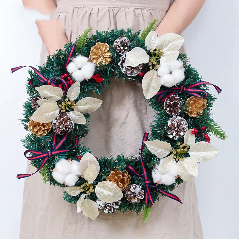 Imitation Garland Cotton Wall Hanging Decoration - Golden Flower Wreath