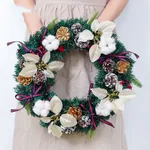 Imitation Garland Cotton Wall Hanging Decoration - Golden Flower Wreath