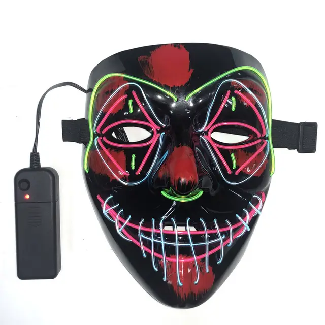 EL Cold Light Ghost Festival Halloween Horror Scary Tricky Mask Black V - Shop at LoveMi