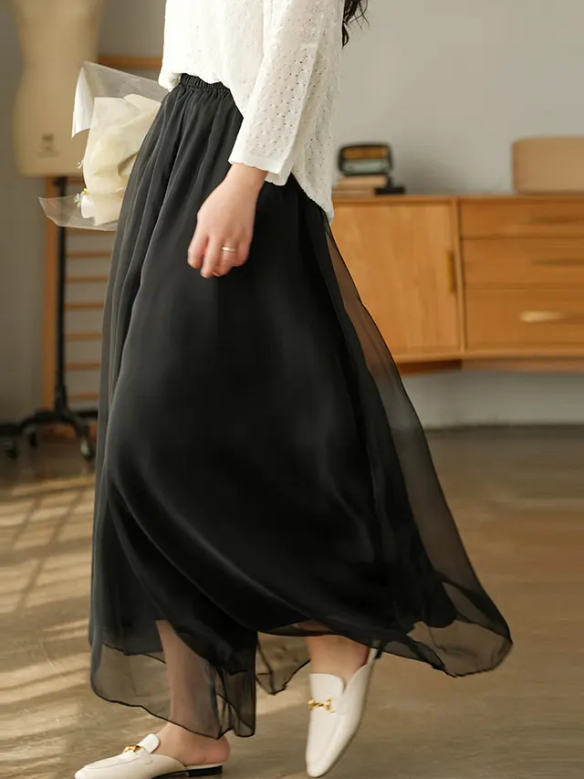 Mesh Wide leg Women's Thin High waisted Loose Chiffon Pants Black - Shop at LoveMi