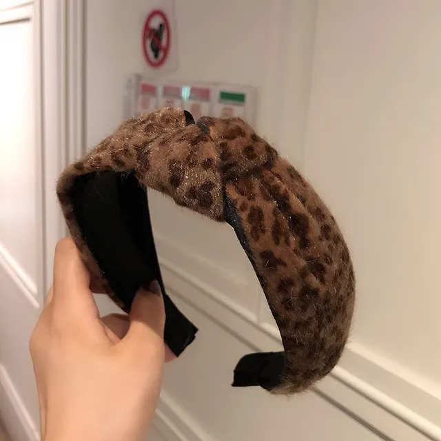 Rhinestone Bowknot Hair Tie Fabric Head Strap Trinket Dark Leopard Print - Shop at LoveMi