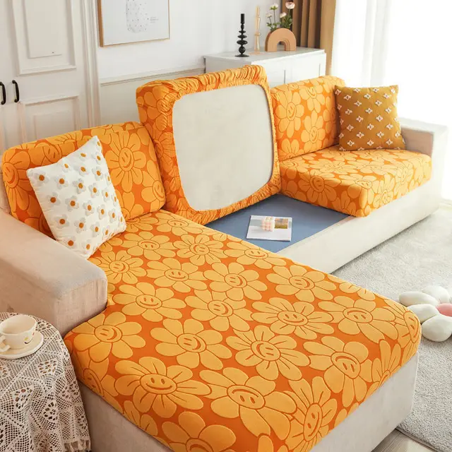 Cross Border High Elastic Knitted Sofa Cushion Cover Three dimensional Jacquard Sunflower Golden - Shop at LoveMi