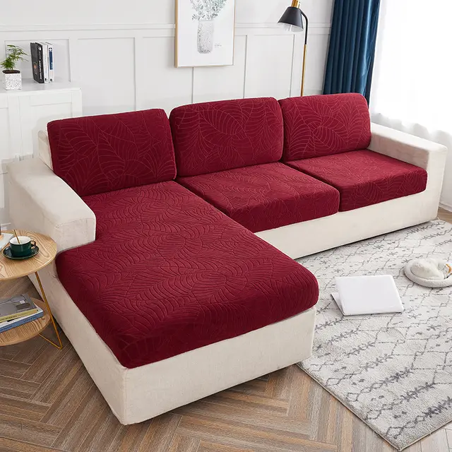 Cross Border High Elastic Knitted Sofa Cushion Cover Three dimensional Jacquard Wine Red - Shop at LoveMi