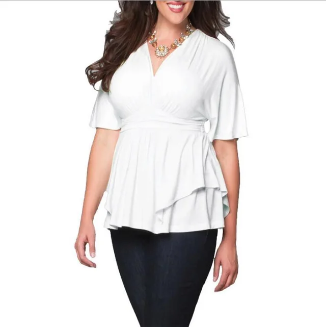 V Solid Color Women's Plus Size Dress White - Shop at LoveMi