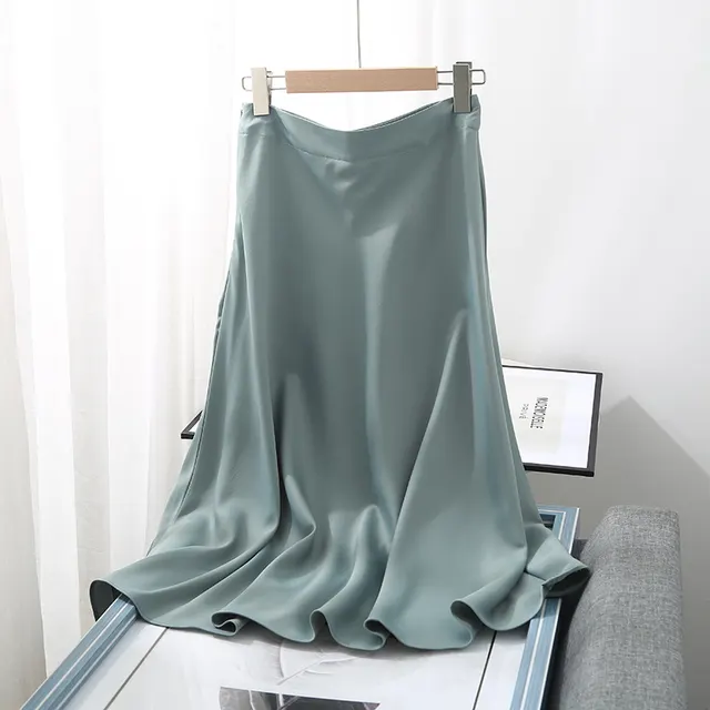 Light Luxury Silky Satin Gloss Acetic Acid Temperament Word Mid length Skirt Women's Clothing Light Green - Shop at LoveMi