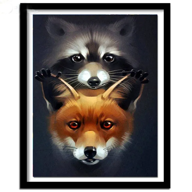 Raccoon And Fox Cross Stitch 5D Painting Kit DIY Diamond Embroidery Rhinestone Home Decoration Raccoon And Fox - Shop at LoveMi