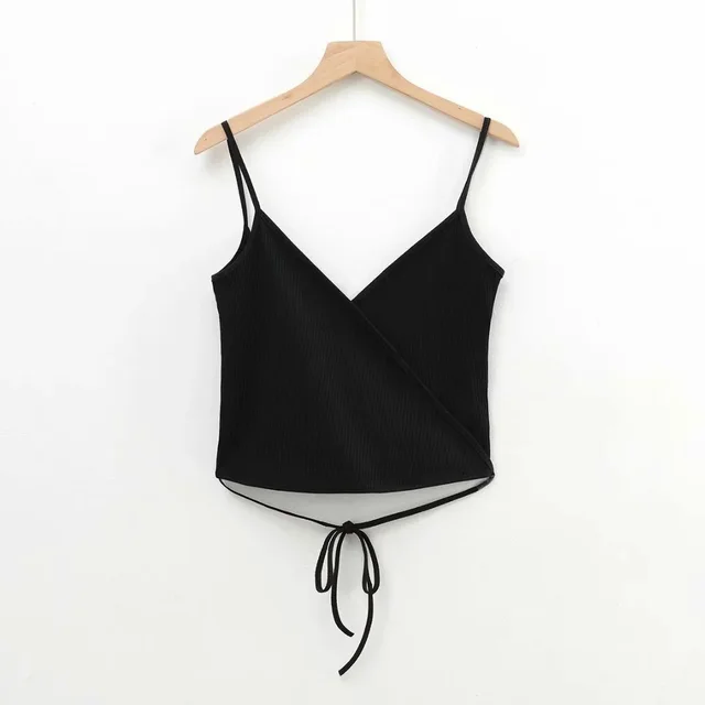 Cross V neck Tie Vest Women Ins European And American Slim Short Camisole Black - Shop at LoveMi