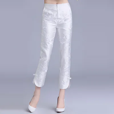 The New Embroidery Casual Slimming Nine point Pants Trend White - Shop at LoveMi