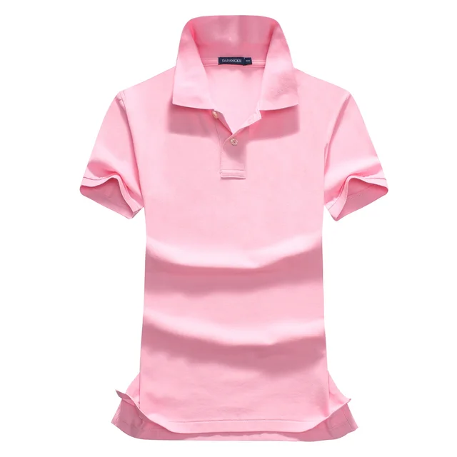 Ladies Micro elastic Cotton Short Sleeve Top Lapel T Shirt Office Embroidered Knit Shirt Pink - Shop at LoveMi