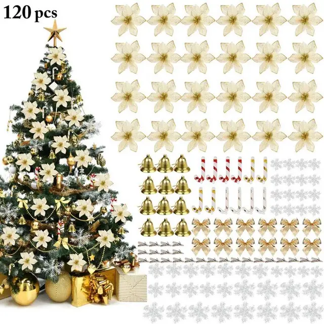 Christmas Flower Set Decoration Pendant Gold - Shop at LoveMi