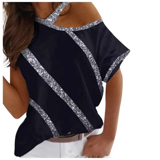 New Off shoulder Hanging Neck Short sleeved T shirt For Women 1 Style - Shop at LoveMi