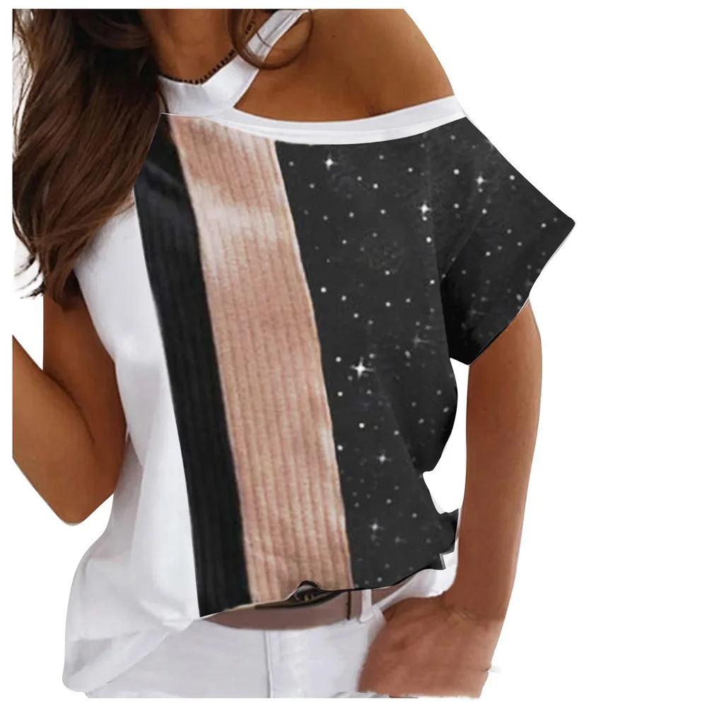 New Off shoulder Hanging Neck Short sleeved T shirt For Women 3 Style 2Xl - Shop at LoveMi