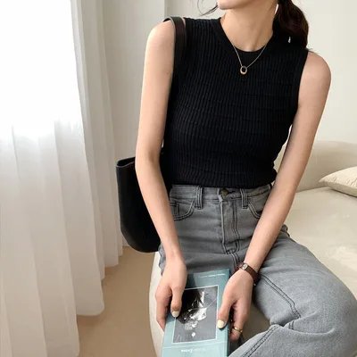Women's Camisole Knit Bottom Sleeveless Black - Shop at LoveMi