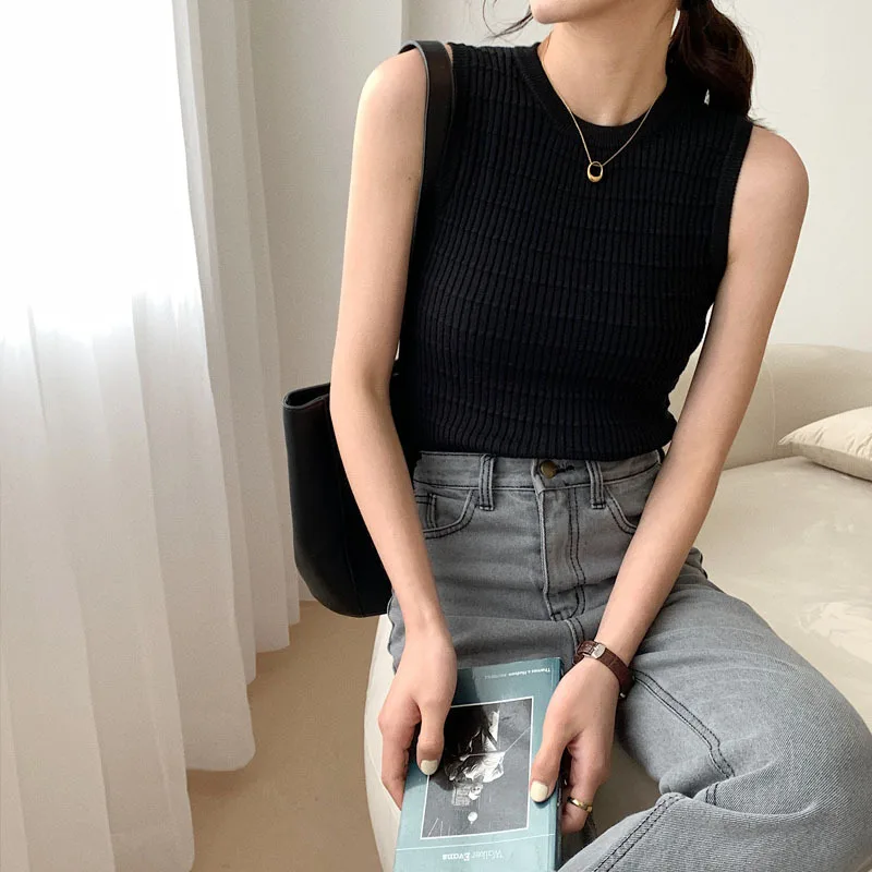 Women's Camisole Knit Bottom Sleeveless Black - Shop at LoveMi