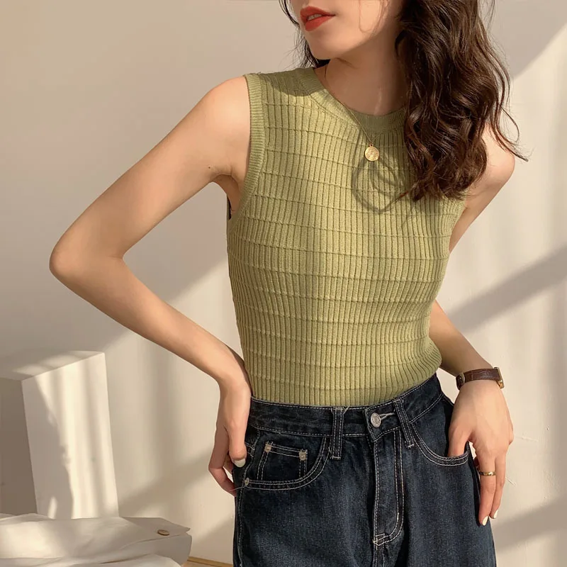 Women's Camisole Knit Bottom Sleeveless - Green