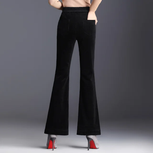 New Drape Micro pants Women's Cropped Trousers Slit Corduroy Black - Shop at LoveMi