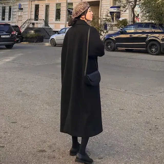 Cashmere Mid length And Small Size Woolen Cloth With All match Temperament Black - Shop at LoveMi