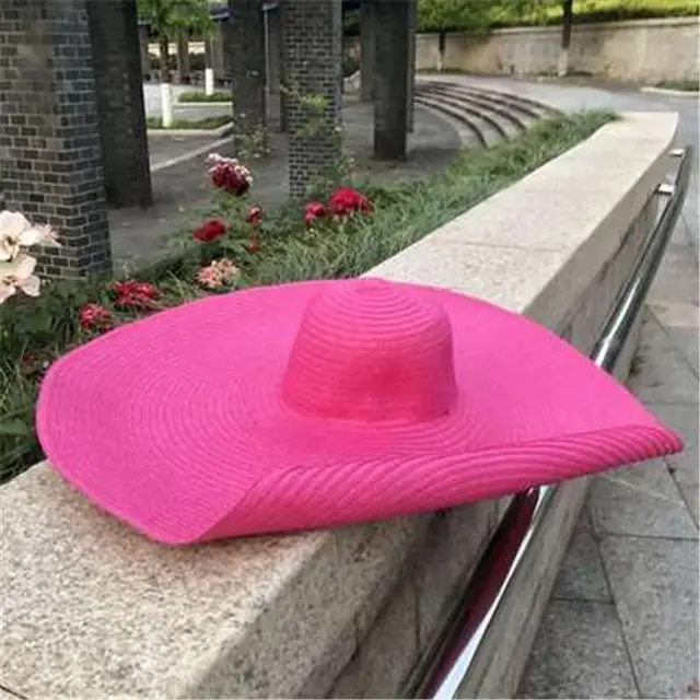 High end 25cm Women's Straw Hat With Oversized Brim Rose Red - Shop at LoveMi