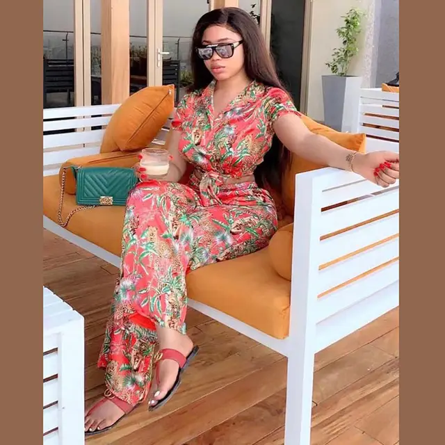 Two piece African Printed Shirt Stretch Wide Pants Red - Shop at LoveMi
