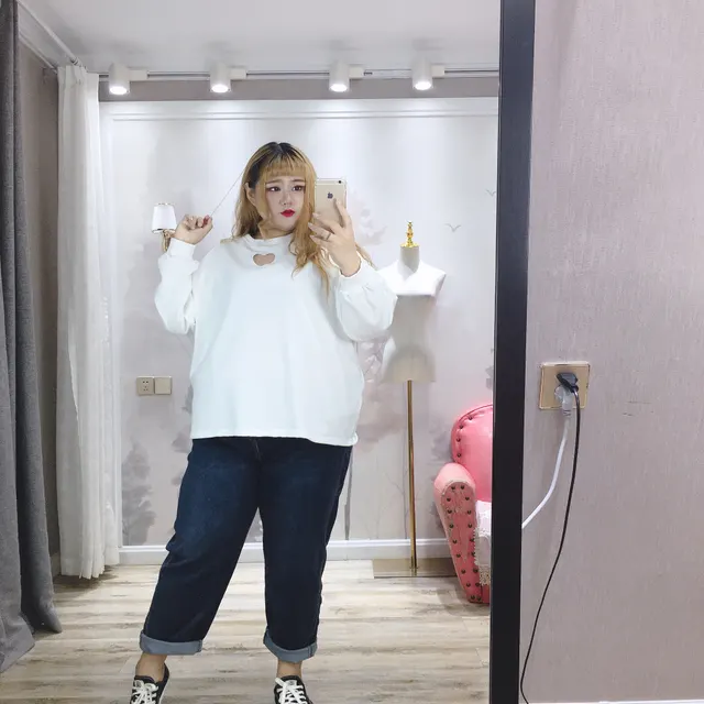 Plus Size Women's Autumn Casual Multicolor Sweet Embroidery Loose Slim Sweater White - Shop at LoveMi