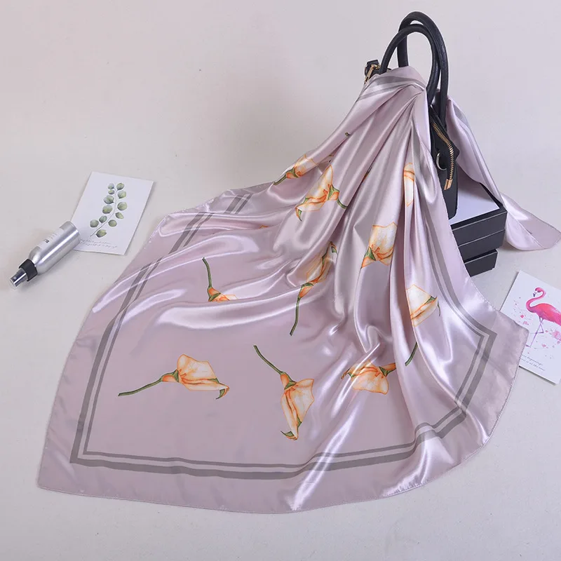 Fashion Plant Flower Simulation Silk Scarf Muslim Headscarf - Purple