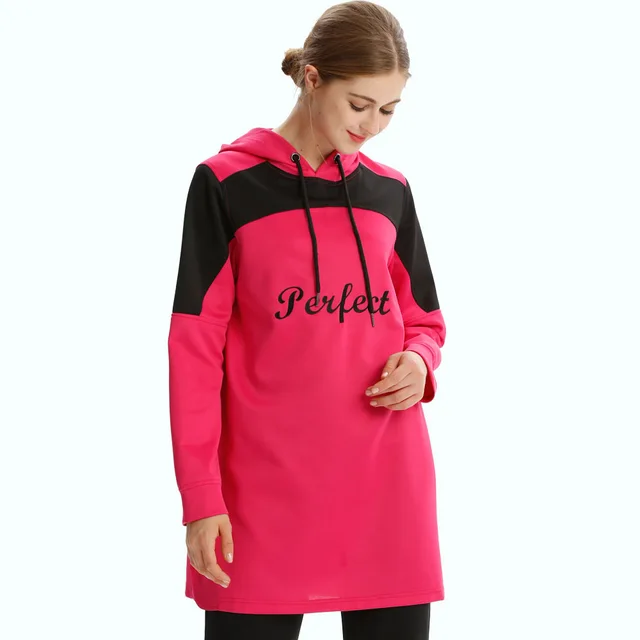 Muslim Conservative Casual Pullover Hoodie Loose Rose Red - Shop at LoveMi