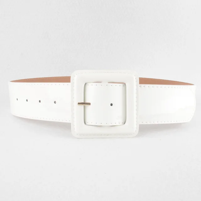 Women's Wide Patent Leather Bag Buckle Women's Decorative Girdle Dressall match Belt White - Shop at LoveMi