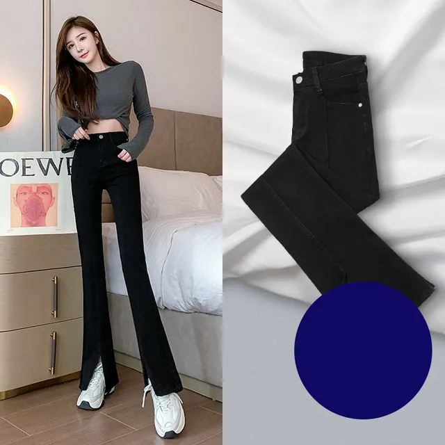 Micro Flared Jeans Women's High waisted Thin Split Wide leg Women's Pants Black - Shop at LoveMi