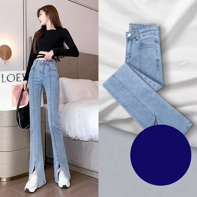 Micro Flared Jeans Women's High waisted Thin Split Wide leg Women's Pants Blue - Shop at LoveMi