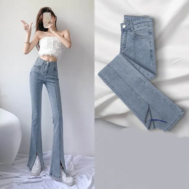 Split Micro Flared Jeans High Waist Slimming Women's Wide leg Pants 1Style - Shop at LoveMi