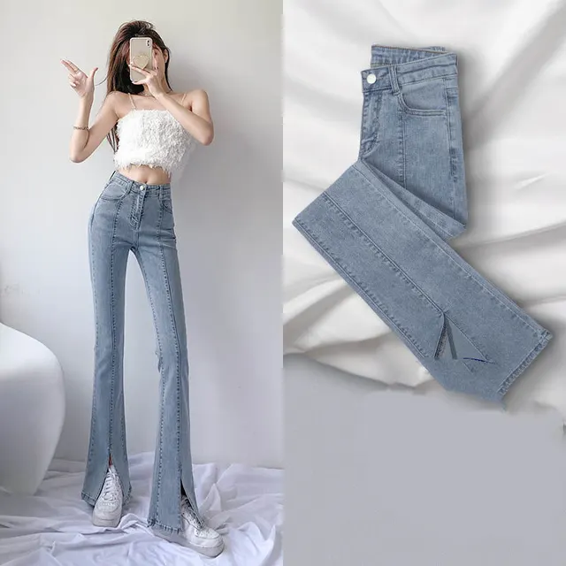 Split Micro Flared Jeans High Waist Slimming Women's Wide leg Pants 2Style - Shop at LoveMi