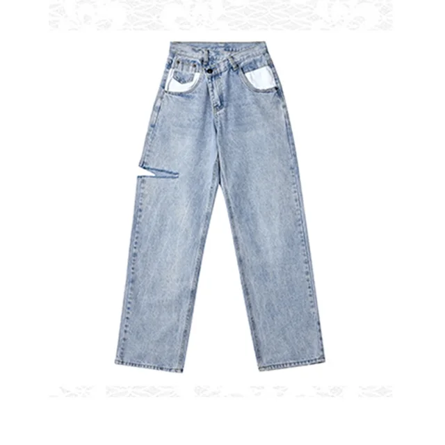 Women Summer High rise Ripped Loose Jeans Blue - Shop at LoveMi