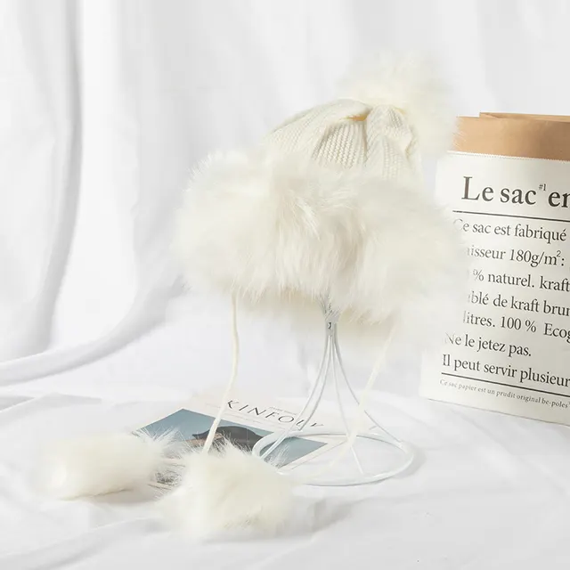 All match Cute Woolen Knitted Ear Caps Plus Velvet Thick Winter Lei Feng Hat White - Shop at LoveMi