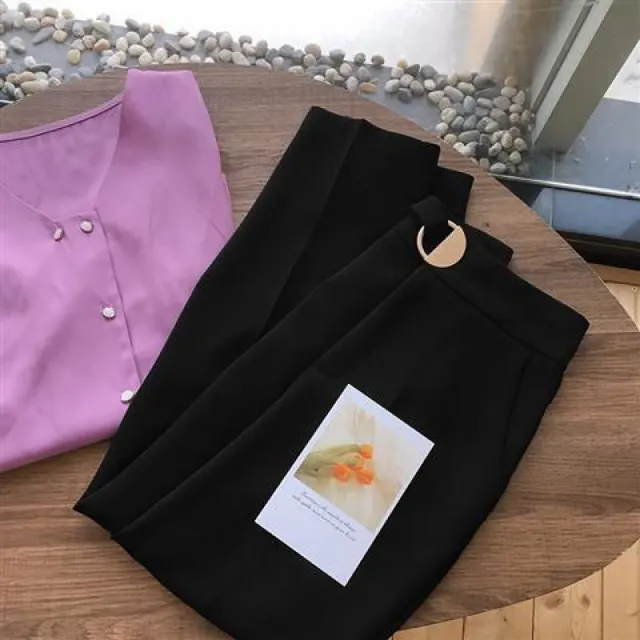 The New Drape High waist Casual Suit Trousers Are Thin And Radish Loose Cropped Trousers Black - Shop at LoveMi