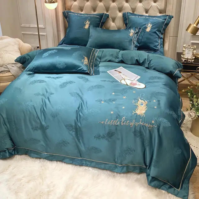 Quilt Cover Cotton Bed Pure Cotton Bed Sheet Four piece Suit Dark Green - Shop at LoveMi