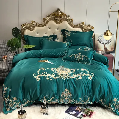 Four piece Bed Full Cotton Pure Sheet Style Luxury Green - Shop at LoveMi