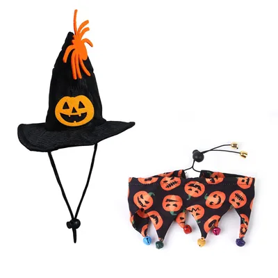 Halloween Hat And Scarf Set Skull Pattern Cat Cape Hat Set B94125 Black Pumpkin - Shop at LoveMi