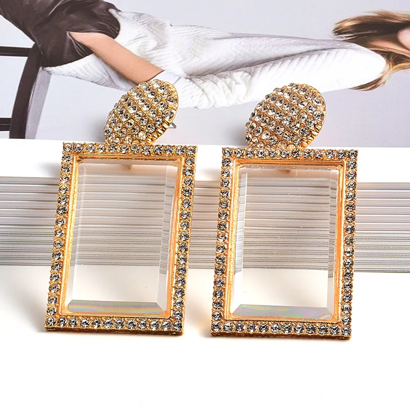 European And American Fashion Resin Clear Geometric Earrings - Gold