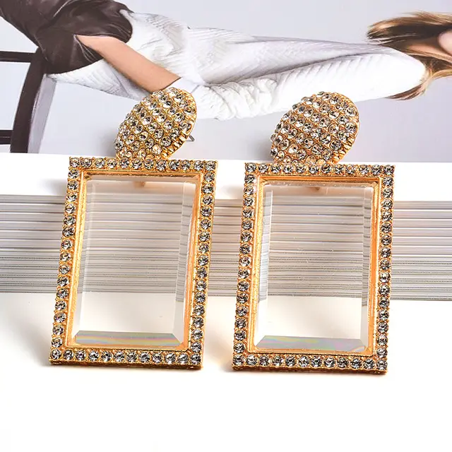 European And American Fashion Resin Clear Geometric Earrings Gold - Shop at LoveMi
