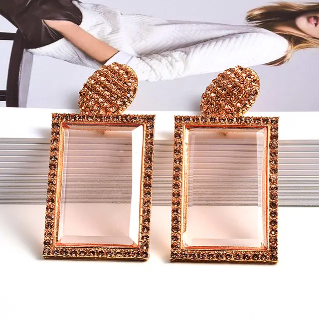 European And American Fashion Resin Clear Geometric Earrings Pink - Shop at LoveMi