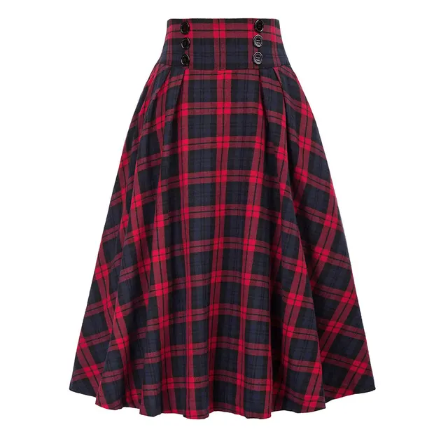 Korean Style Woolen Plaid Skirt With Big Swing Red - Shop at LoveMi