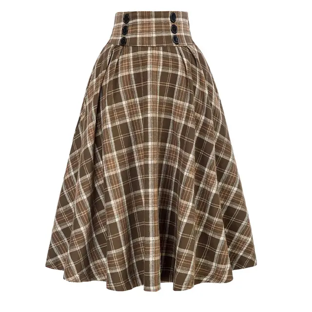 Korean Style Woolen Plaid Skirt With Big Swing Yellow - Shop at LoveMi