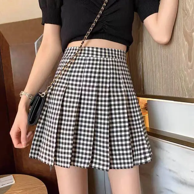 Plaid Pleated Skirt Women Summer New Black And White - Shop at LoveMi