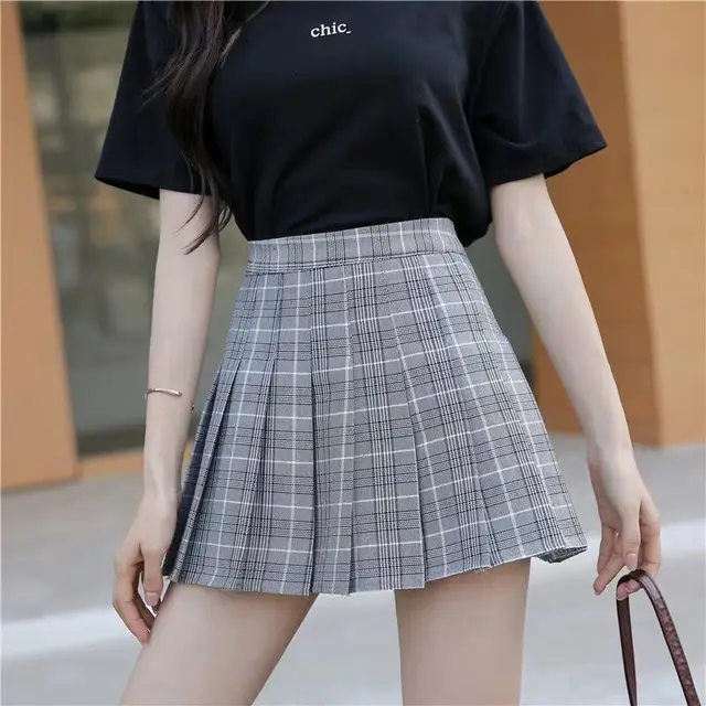Plaid Pleated Skirt Skirt Jk Uniform Skirt Women's College Style Light Gray Plaid - Shop at LoveMi