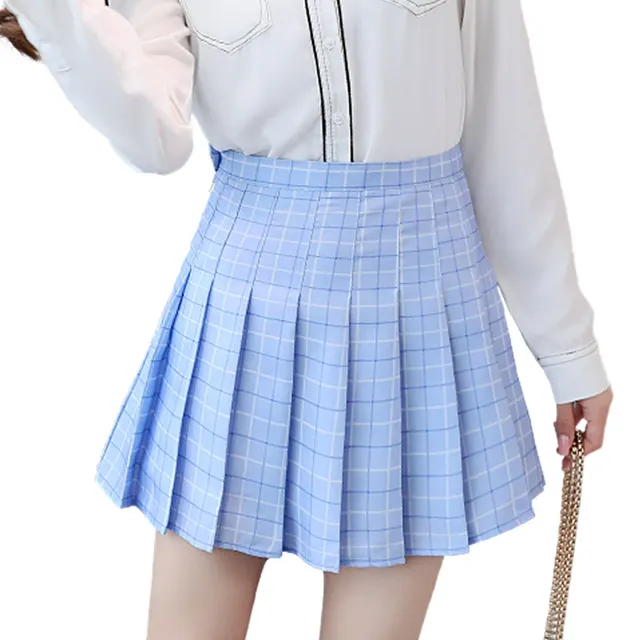 Plaid Pleated Skirt Skirt Jk Uniform Skirt Women's College Style Sky Blue Plaid - Shop at LoveMi
