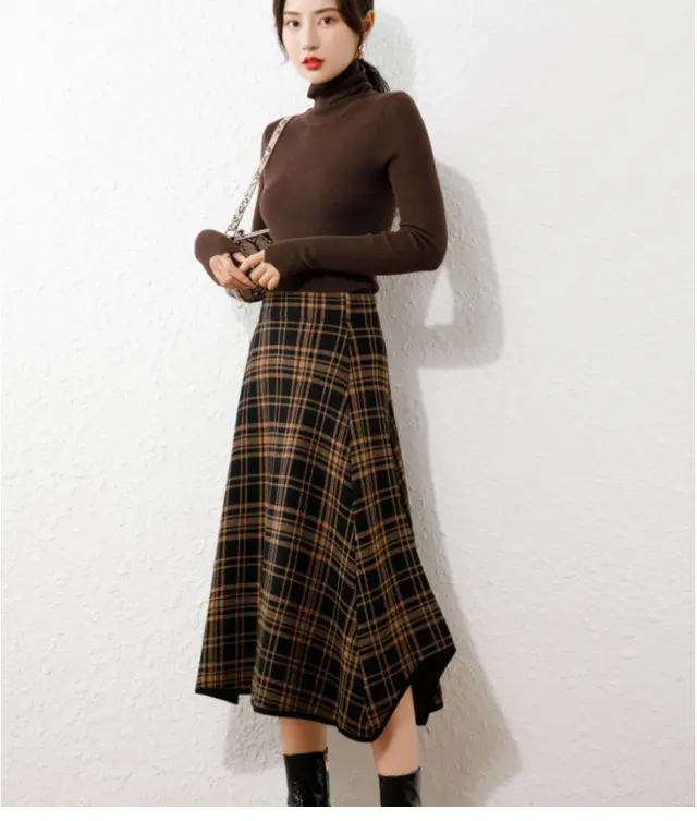 Knitted Skirt Autumn And Winter Mid Length Khaki - Shop at LoveMi