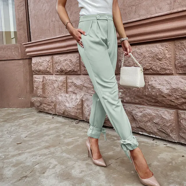 Women's Fashion Casual Trendy Lace up Pants Green - Shop at LoveMi