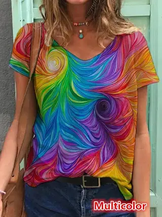 Abstract Painting Print Short-sleeved T-shirt Women - Colorful
