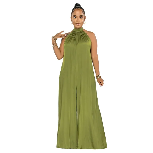 Pure Color Loose Temperament Casual Women's Jumpsuit Green - Shop at LoveMi